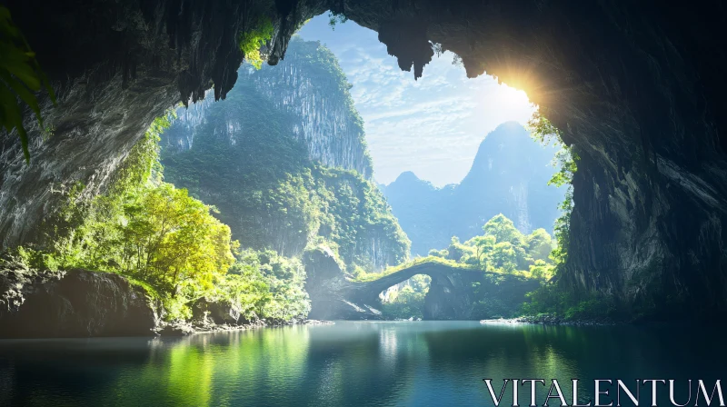 AI ART Gorgeous Landscape Seen from a Cave Entrance