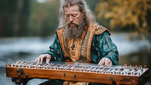 Man with Beard Plays String Instrument