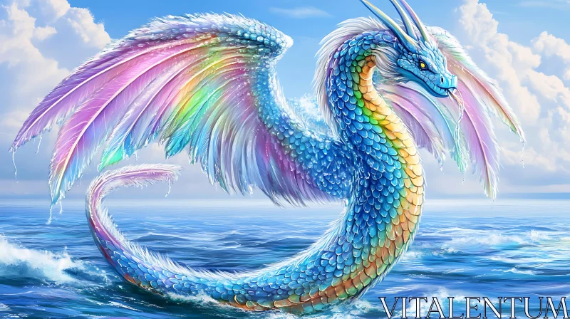 Ocean Dragon with Colorful Wings AI Image