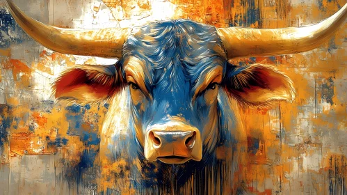 Vivid Bull Artwork in Blue and Orange