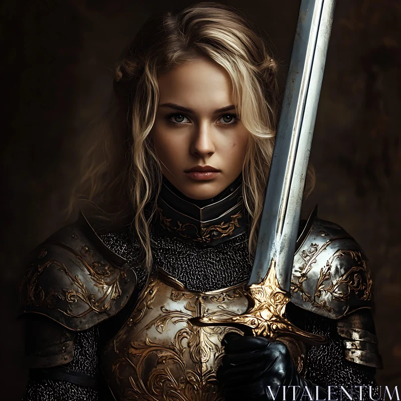 AI ART Female Knight with Sword and Armour