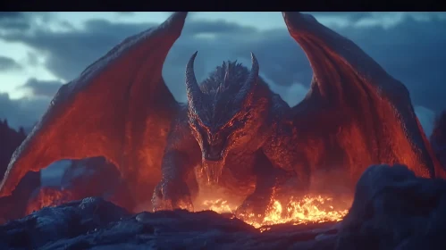 Fiery Dragon in a Fantasy Landscape