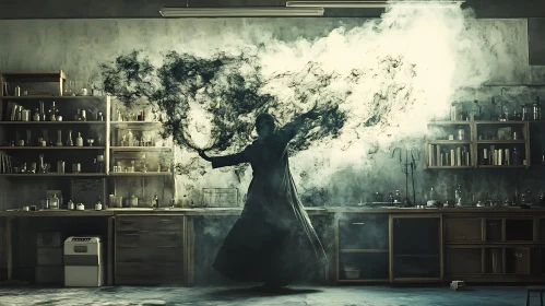 Mystic Figure in Smoky Laboratory