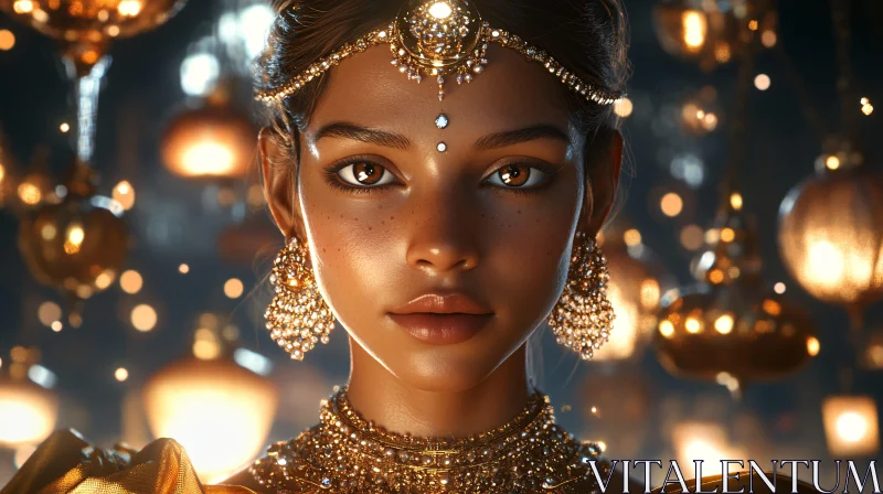 Golden Adornment Portrait AI Image