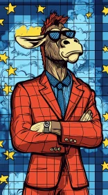 Surreal Cow in Checkered Suit