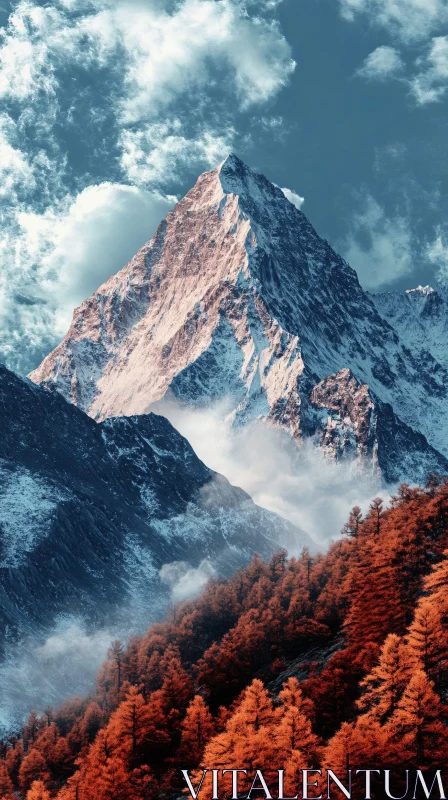 AI ART Snow-Capped Mountain with Vibrant Forest