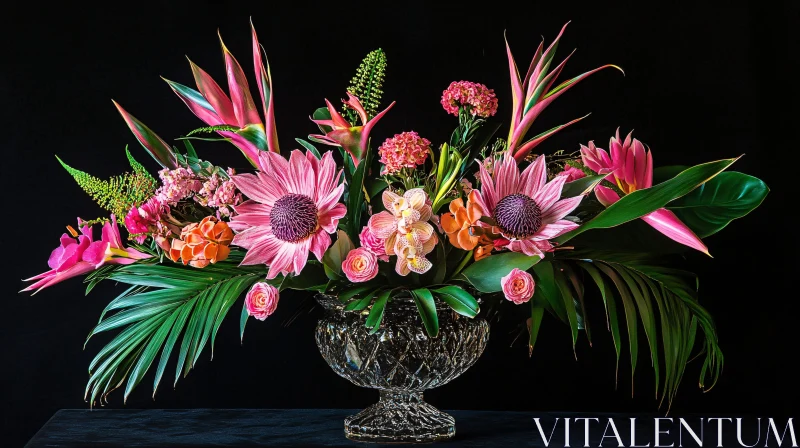 AI ART Tropical Flower Bouquet in Gem-Cut Vase