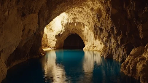 Underground Cave Serenity with Stalactite Formations