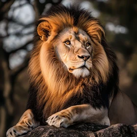 Resting Lion on Rock