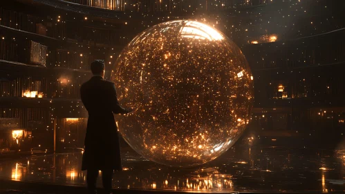 Golden Light Sphere in Library Setting