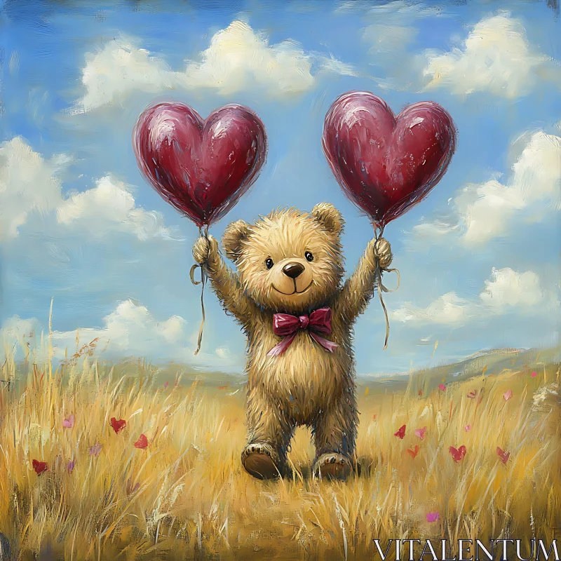 Whimsical Teddy Bear with Love Balloons AI Image