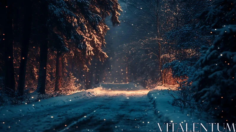 Snowy Path Through the Winter Woods AI Image