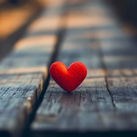 Red Heart on Wooden Surface