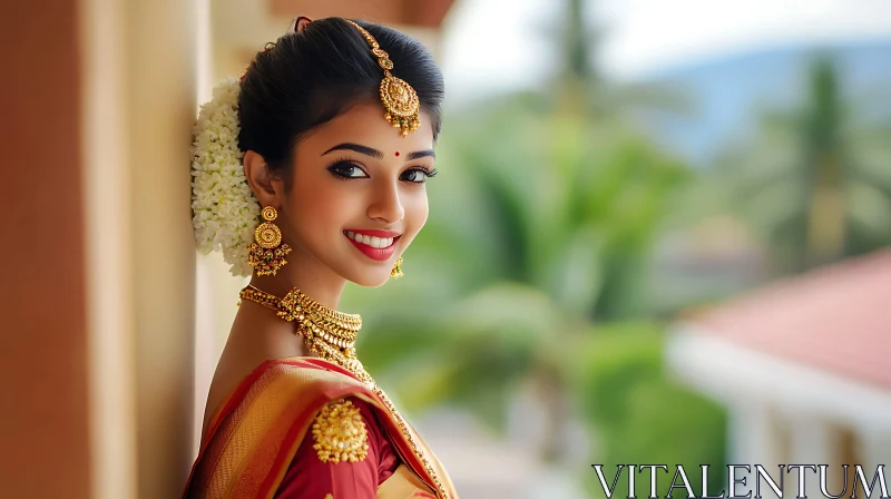 Portrait of a Beautiful Woman in Sari AI Image