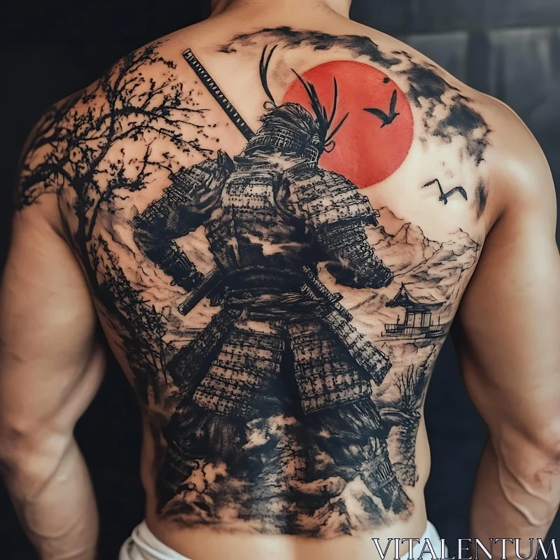 AI ART Back Tattoo of Samurai Warrior