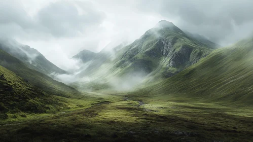 Ethereal Mist and Lush Green Mountains