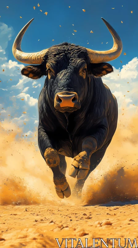 Powerful Bull in Action AI Image