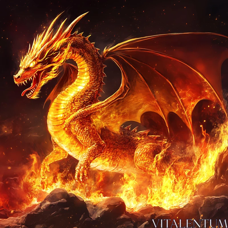 AI ART Dragon in Flames Art