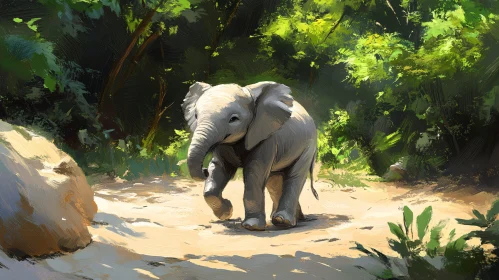 Elephant on a Forest Path