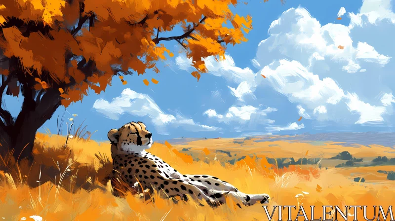 AI ART Autumn Savannah with Resting Cheetah