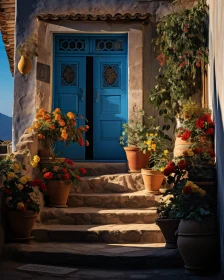 Picturesque Entrance with Stone Steps and Flowers