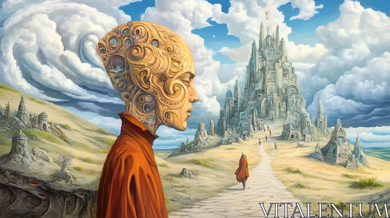 Dreamscape with Figure and Castle AI Image