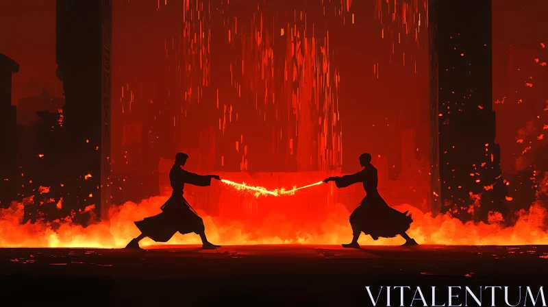 AI ART Silhouette Warriors: A Battle of Fire