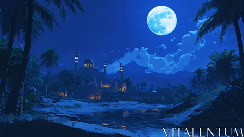 Serene Mosque Under Moonlight AI Image