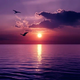 Birds Silhouetted Against Sunset