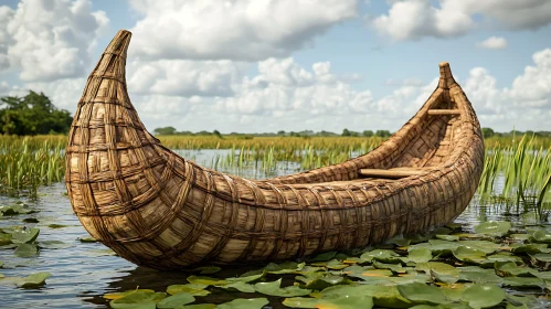 Handcrafted Boat Floating on Lake