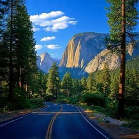 Forest Road with Mountain Backdrop