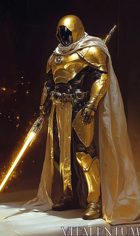 Armored Golden Warrior with Glowing Blade AI Image