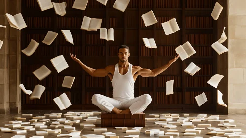 Intellectual Harmony: Man Meditating Among Books