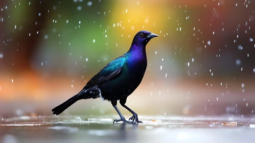 Starling Bird Standing in Rain
