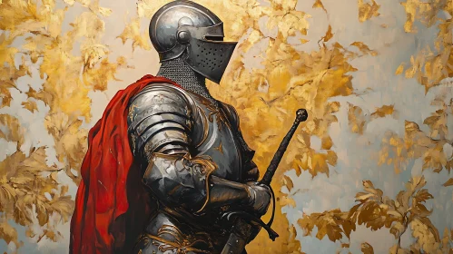 Armored Knight with Sword and Red Cape