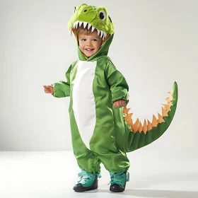 Adorable Kid in Dinosaur Outfit