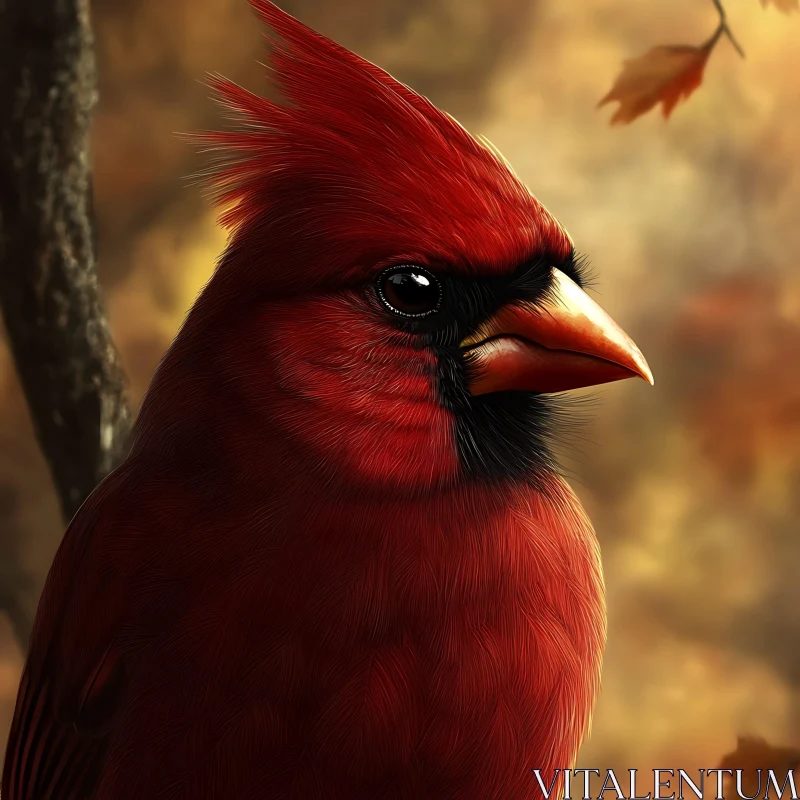 Crimson Cardinal in Autumnal Hues AI Image