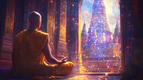 Serene Monk Meditating in Temple