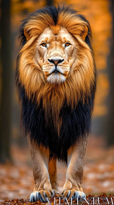 Golden Mane Lion in Woods AI Image