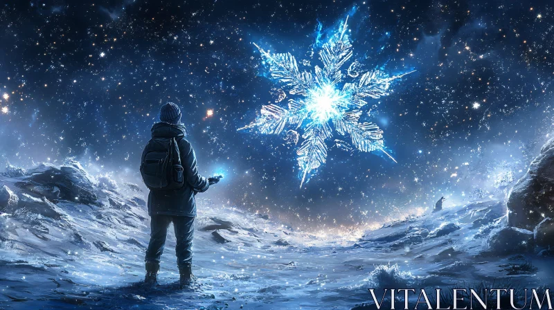 Man Staring at Snowflake in Winter AI Image