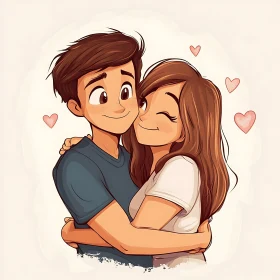 Cartoon Couple Hug with Hearts