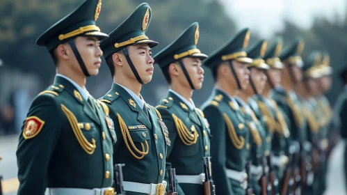 Uniformed Soldiers Standing in Line