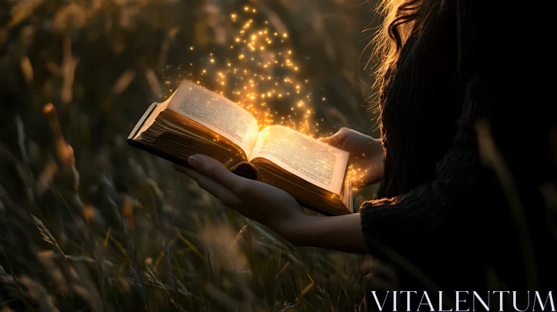 Glowing Book in the Field AI Image