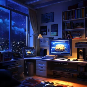 Inspirational Night Office with Starry Sky