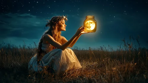 Magical Night Scene with Moon Jar