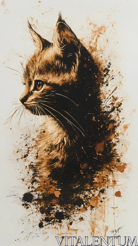 AI ART Elegant Feline Ink Painting