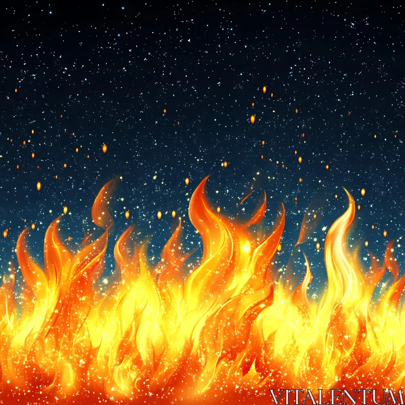 Dancing Flames Against Starry Backdrop AI Image