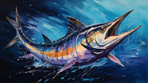 Captivating Marlin Oil Painting - Underwater Masterpiece