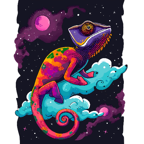 POD Design Colorful Chameleon on Cloud T-Shirt Design