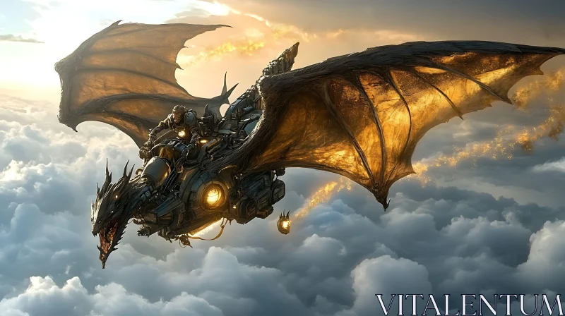 AI ART Mechanical Dragon Soaring in the Sky